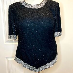Laurence Kazar Black Beaded Silk Too XL